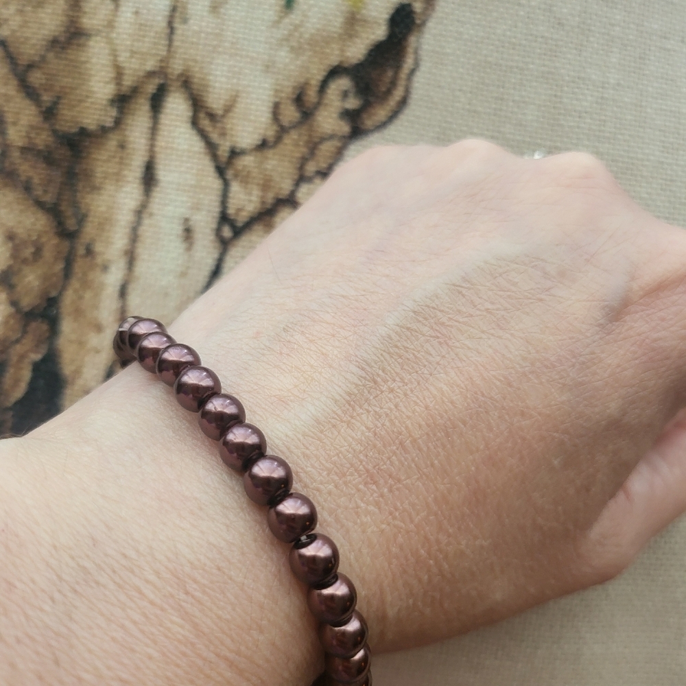 Handcrafted Faux Brown Pearl Bracelet and Earrings Set- NWOT - Picture 6 of 6